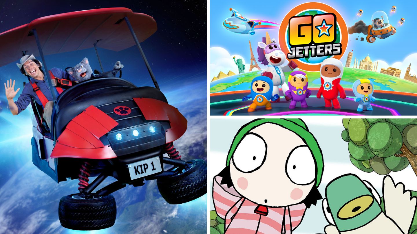 Collage of promotional images for Sarah & Duck, Go Jetters, and Andy's Wild Adventures