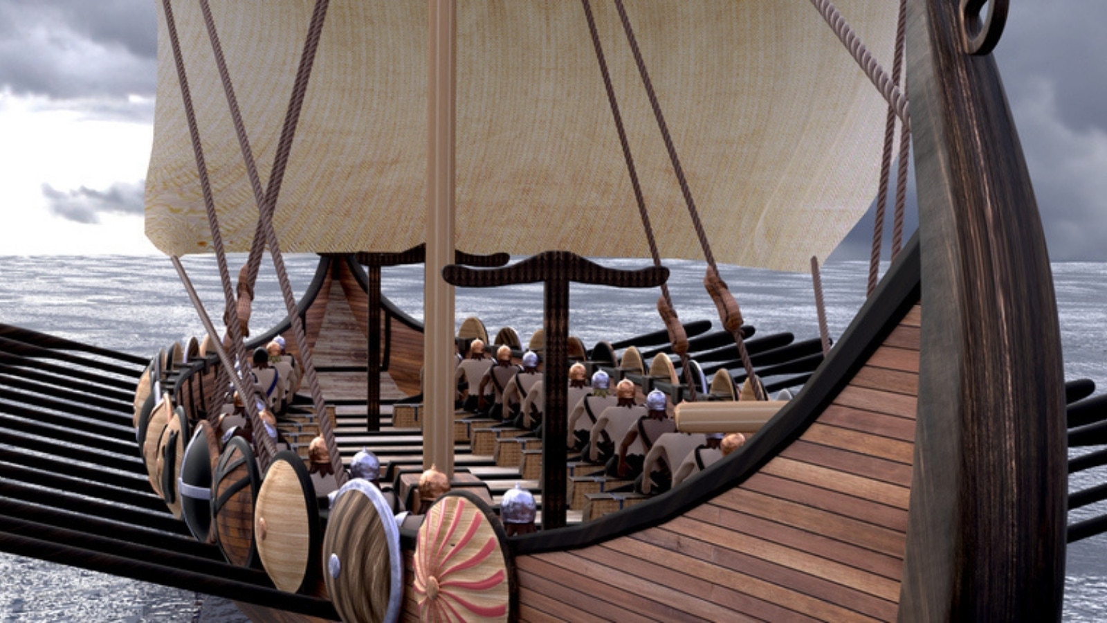 A group of Vikings in a ship